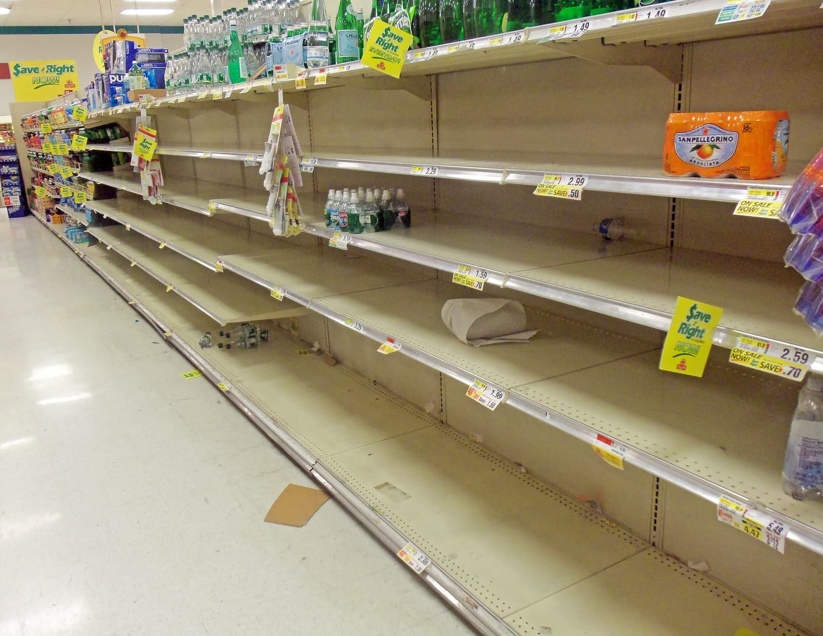 Empty supermarket shelves before Hurricane Sandy, Montgomery, NY